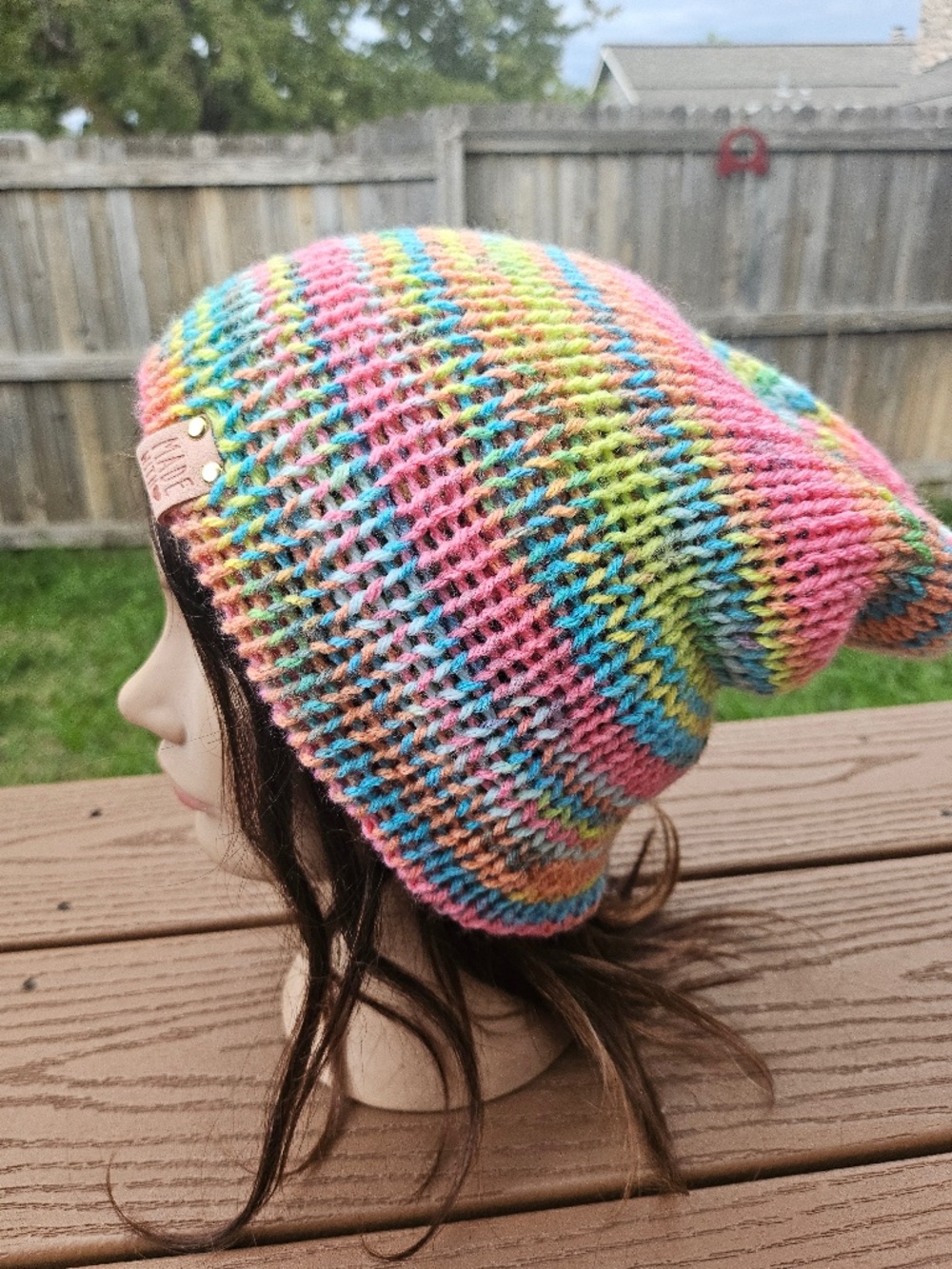 Handmade Multicolor Pastel Striped Slouchy Beanie Hat